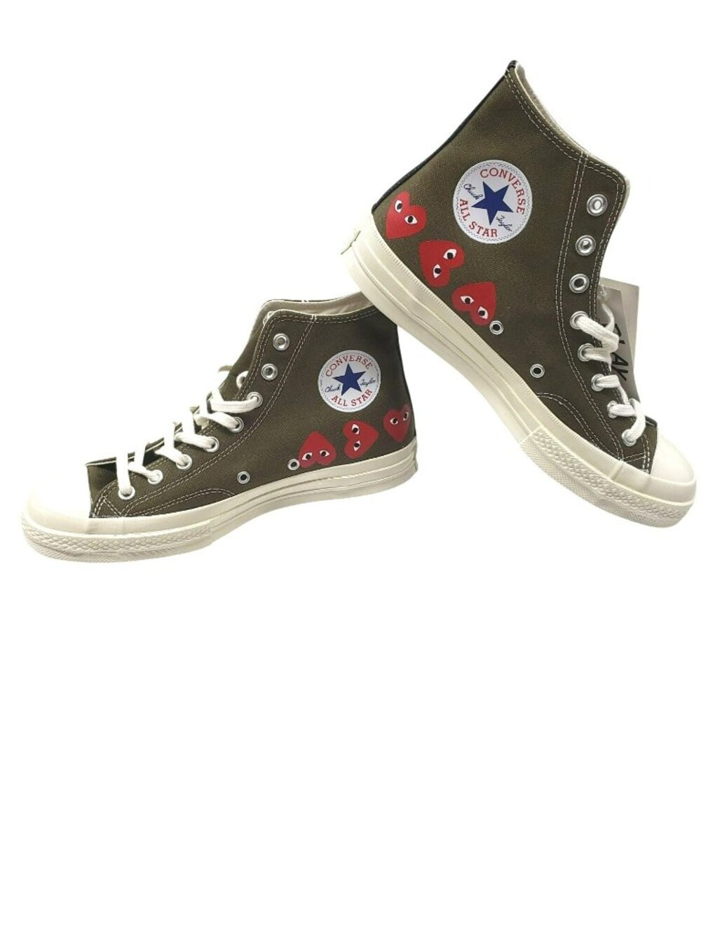 NEW Comme des Garcons Play x Converse Chuck 70 High Multi Heart Khaki Green